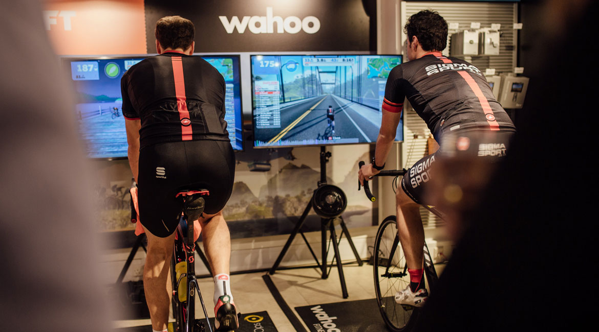 Sigma Sports cyclists riding Zwift