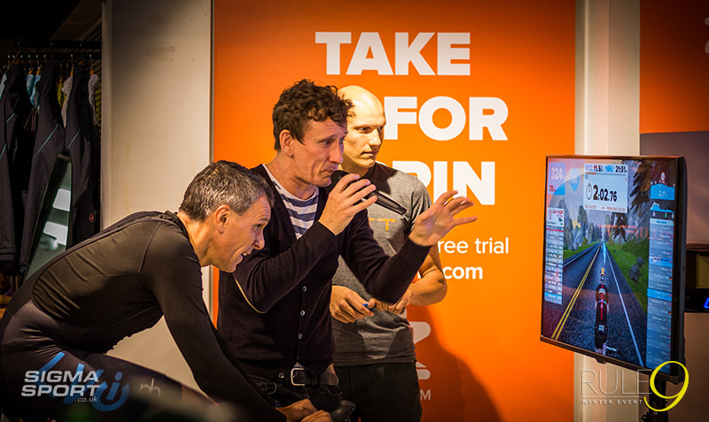 Rule9 Winter Cycling Event 2015 Zwift Wahoo Demo Centre commentating