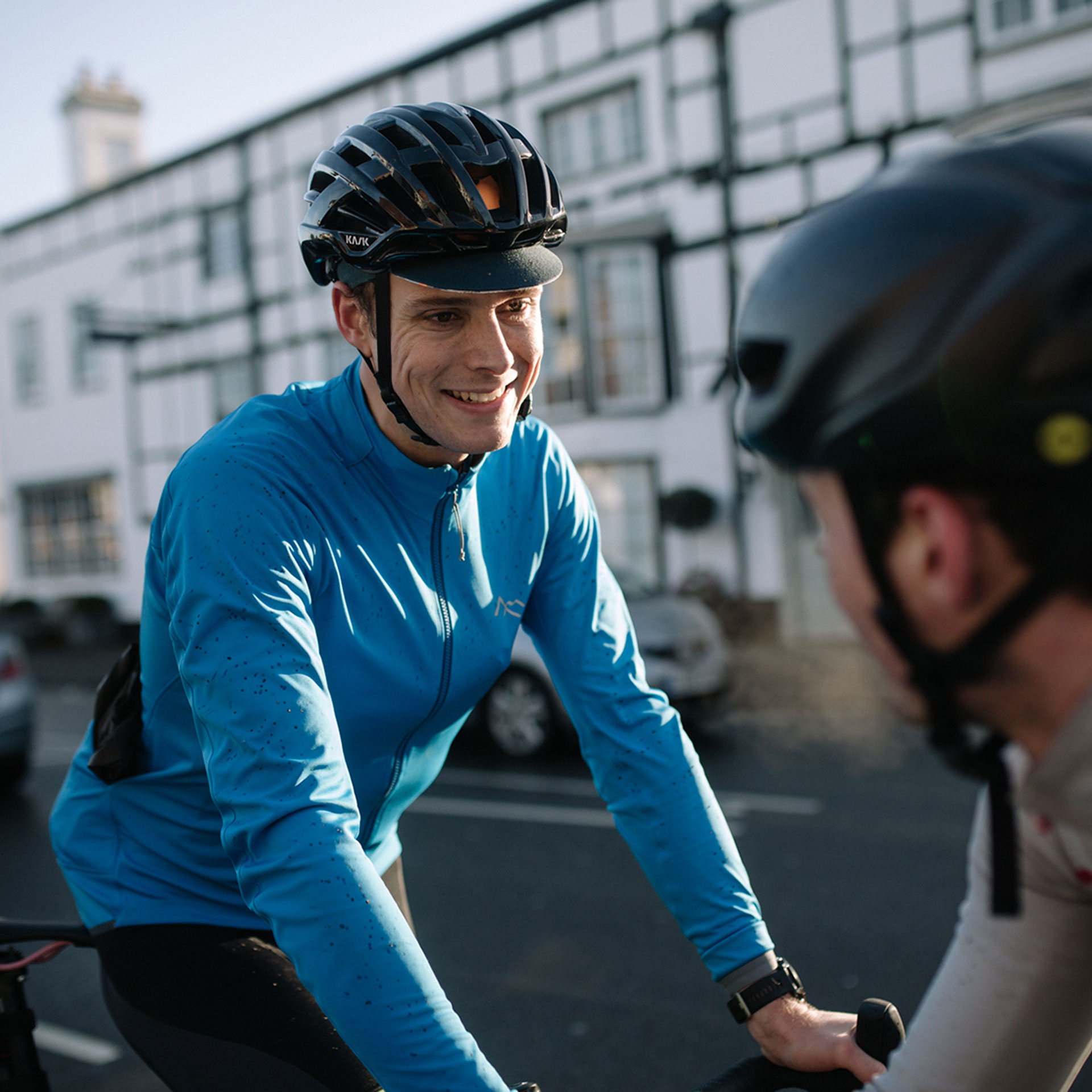 Cyclist wearing a Kask Valegro helmet