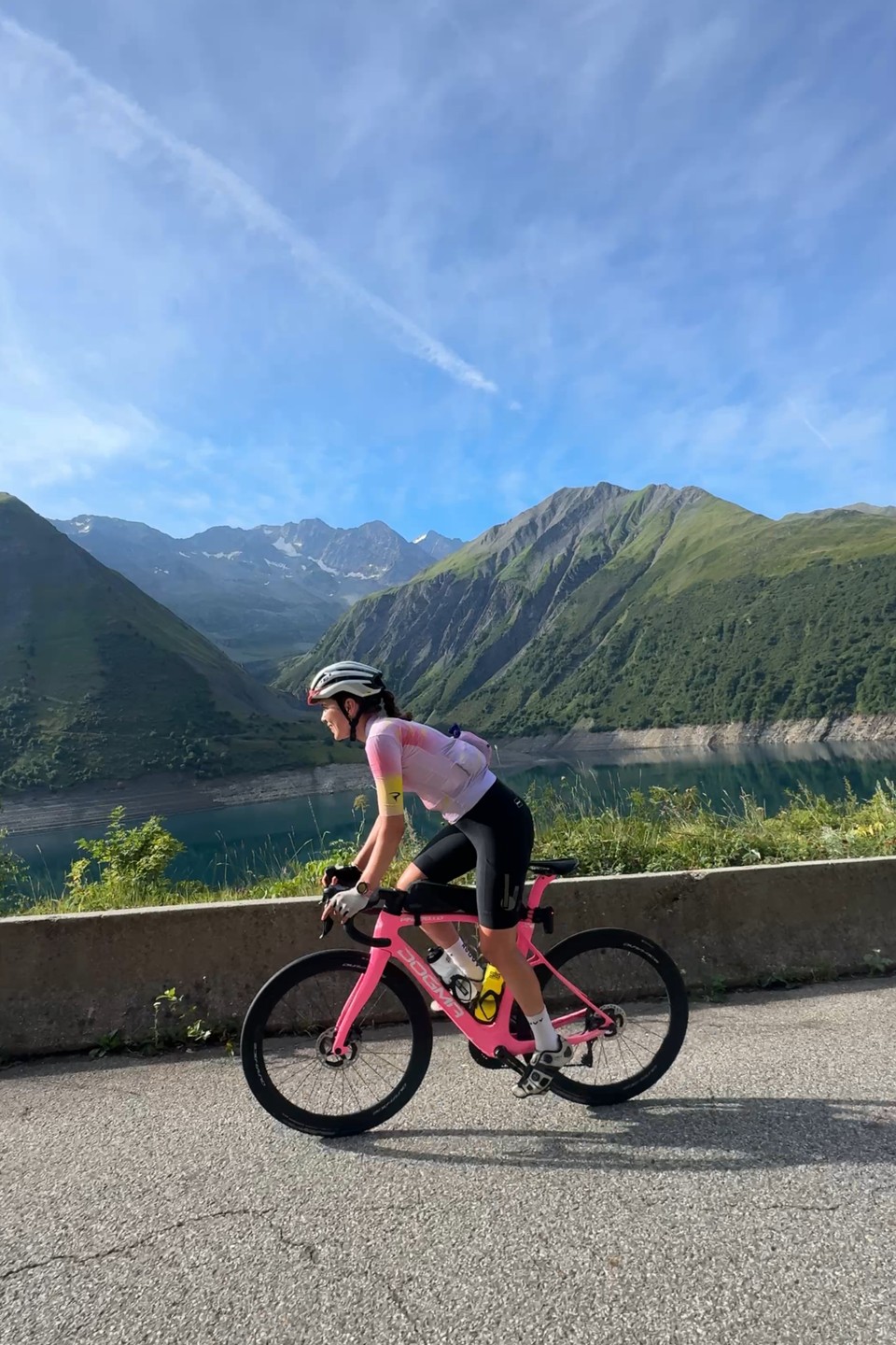 Amy Hudson On A Pink Pinarello