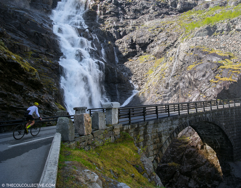 Trollstigen Mike Cotty Climbing Passed a Waterfall