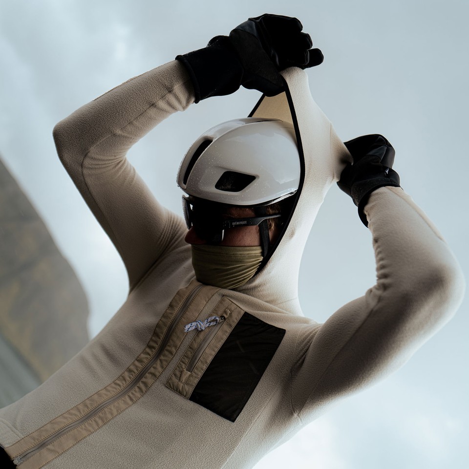 Man Puts Hood Up Wearing Cycling Gloves