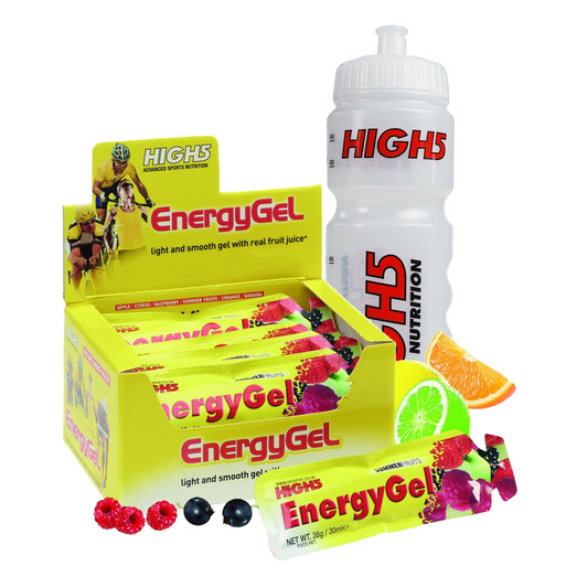 High5 Energy Gels Box Of 20 Assorted Flavours And Water Bottle Bundle