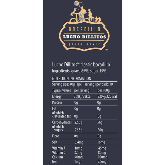 Lucho Dillitos Colombian Bocadillo Guava Energy Bar Box 10 X 40g