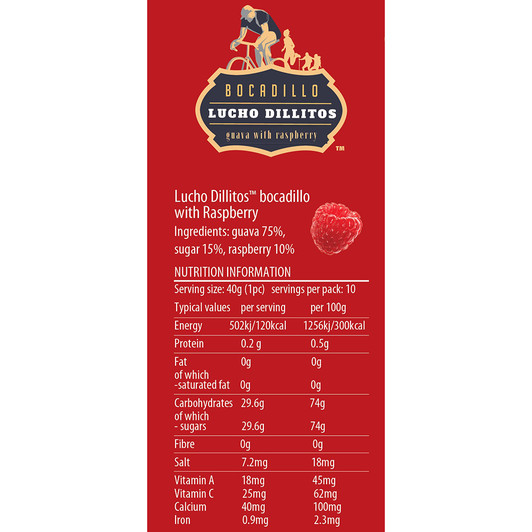 Lucho Dillitos Colombian Bocadillo Raspberry Guava Energy Bar Box 10 X 40g