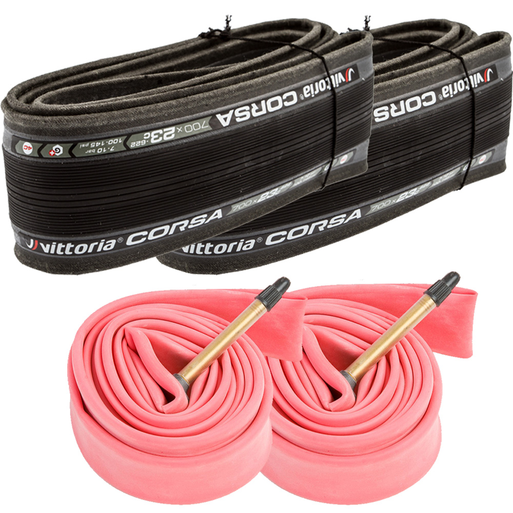 Vittoria Corsa G+ Isotech 25mm Tyres With Latex Inner Tubes Bundle