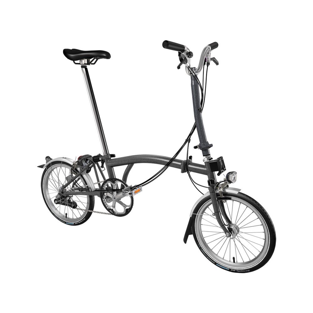Brompton H6L Steel Folding Bike + Mudguards + Dynamo Lights (Metallic)