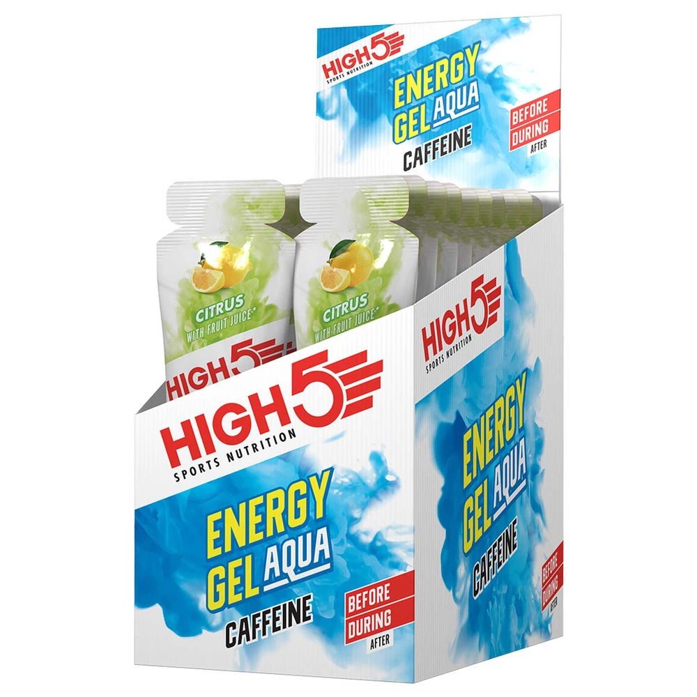 Sigma Sports High5 Energy Gel Aqua Caffeine Box 66g x 20 Gels | Discount Codes available, easy returns, up to £25 off with Newsletter Signup, FREE Postage over £60