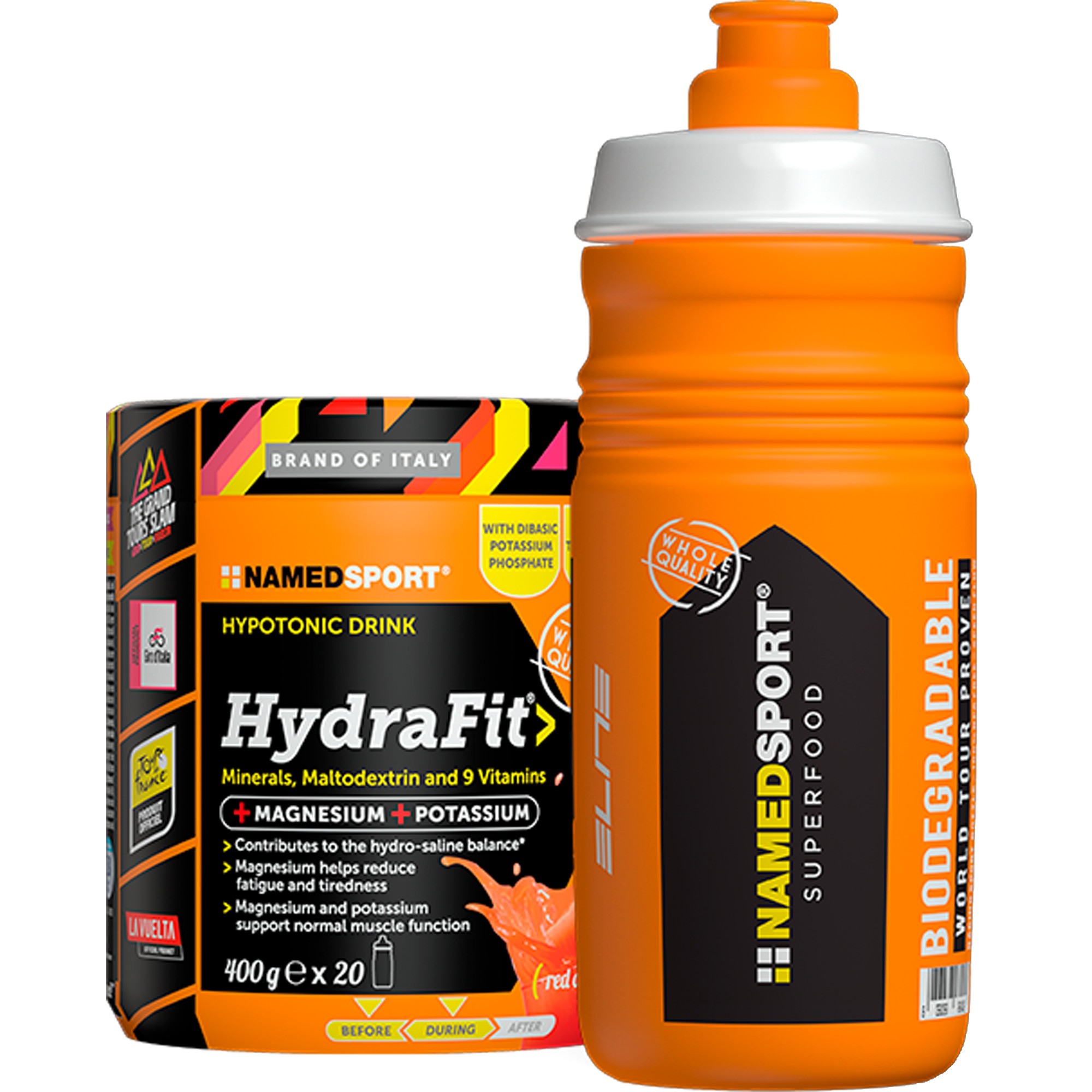 NAMEDSPORT HydraFit Energy Drink Mix 400g with HYDRA2PRO Sports Bottle