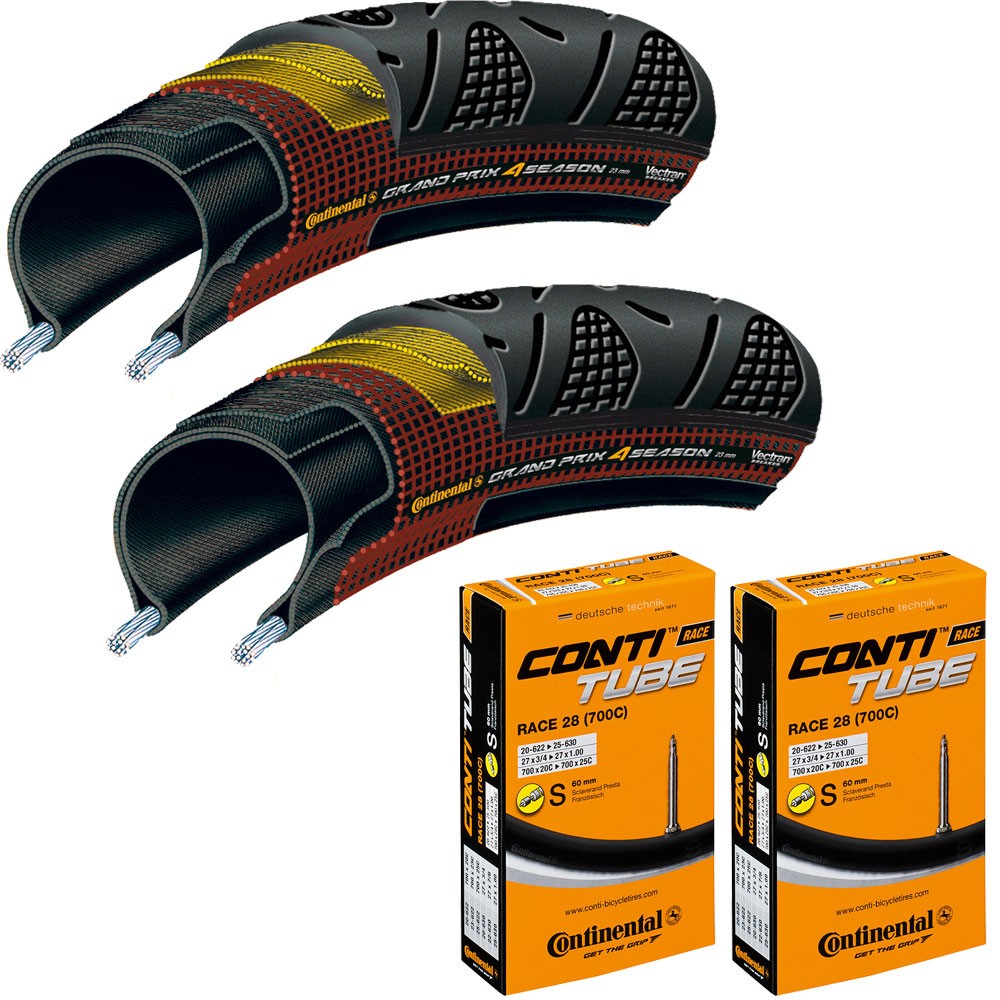 Continental Grand Prix 4 Season Tyres and Race 28 Inner Tubes Bundle