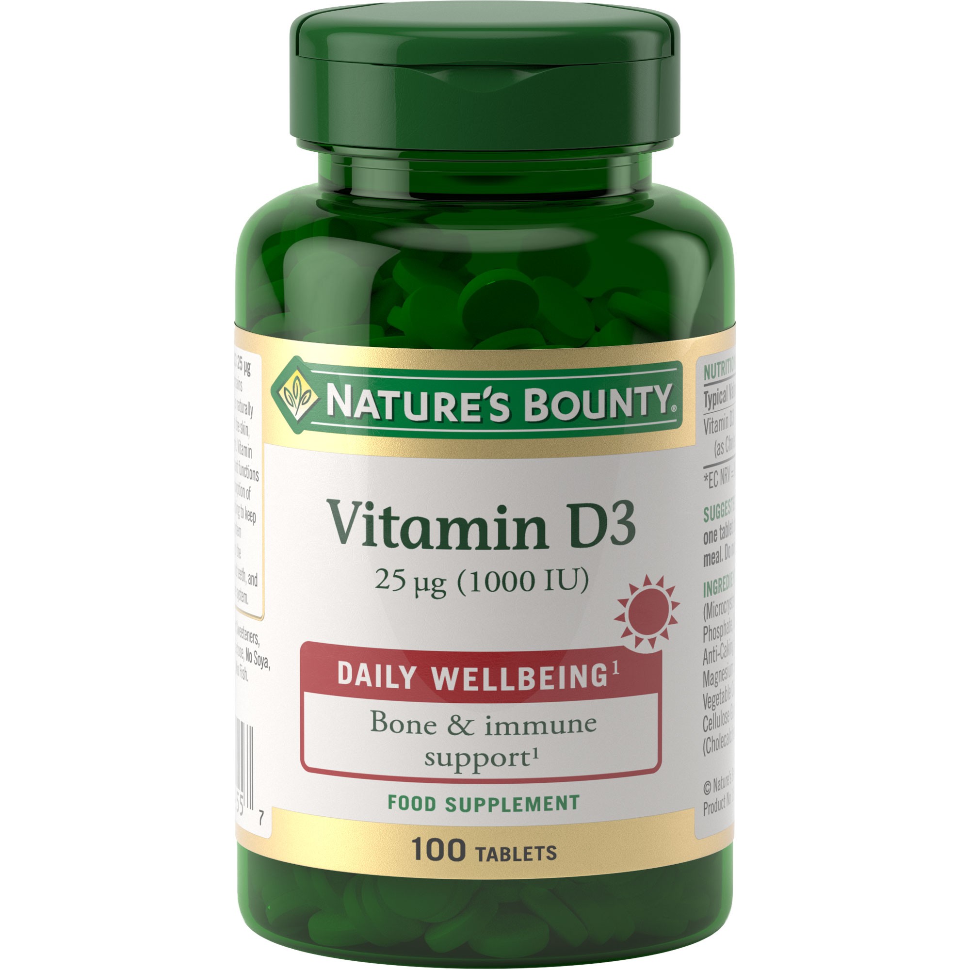 Natures Bounty Vitamin D3 1000 IU (25µg) 100 Tablets Sigma Sports