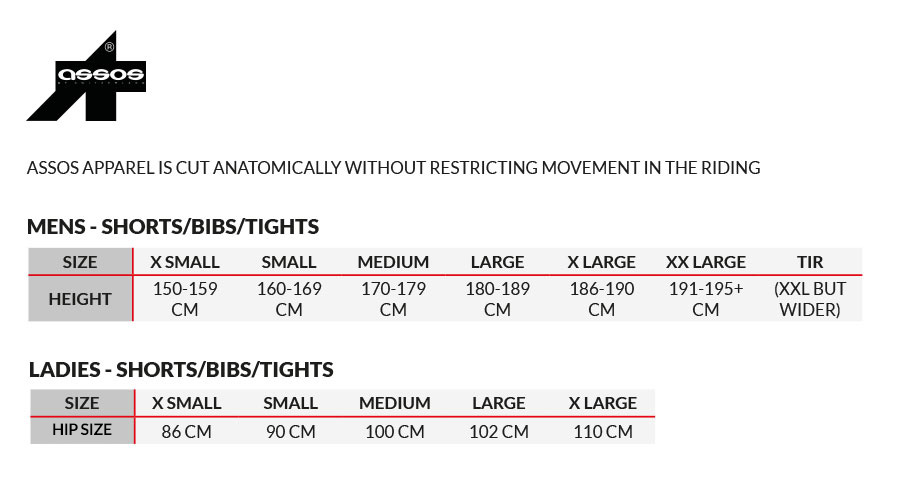 Assos Sizing Chart Inches