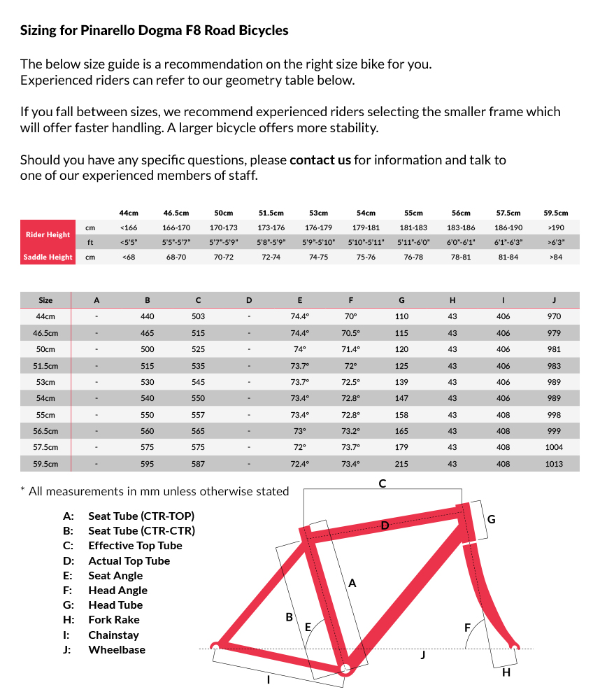 Pinarello Bolide Size Chart Pinarello Bolide Size Chart
