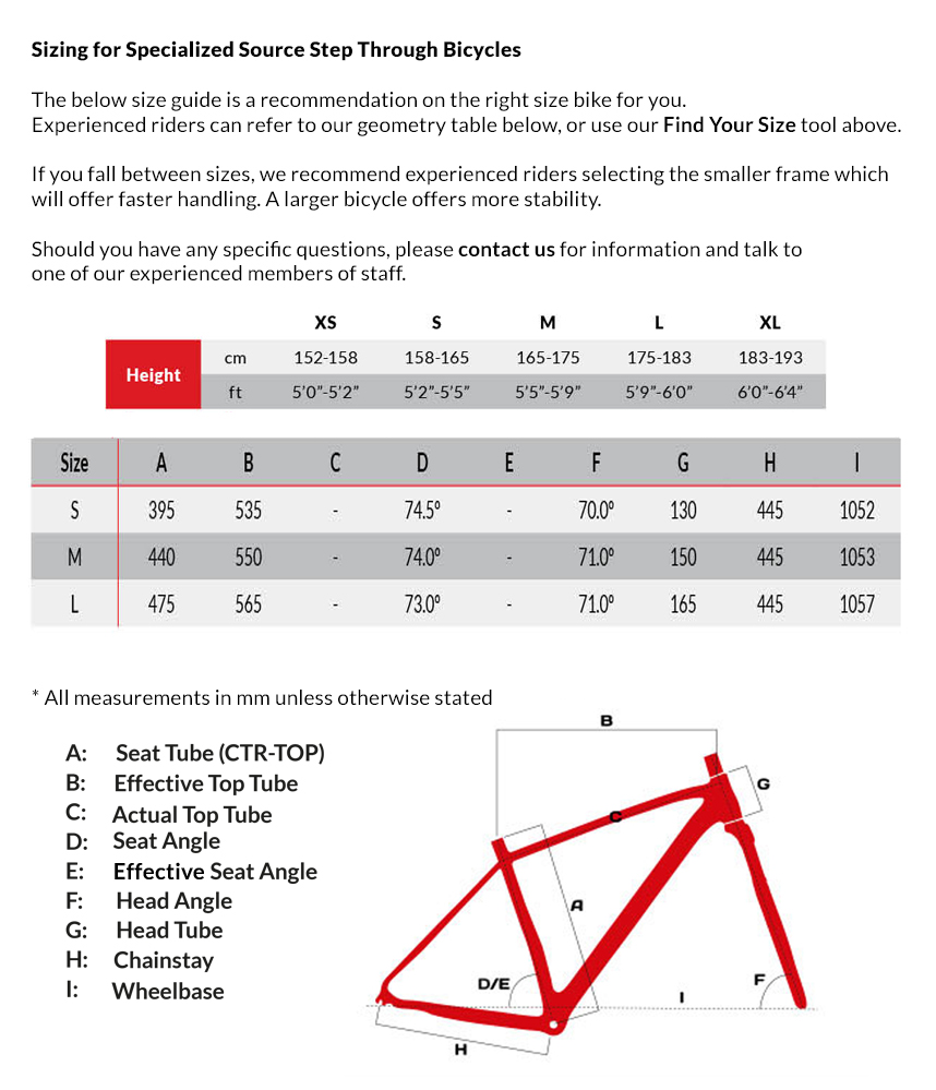 specialized source step through womens hybrid bike 2016 sigma sports specialized size chart